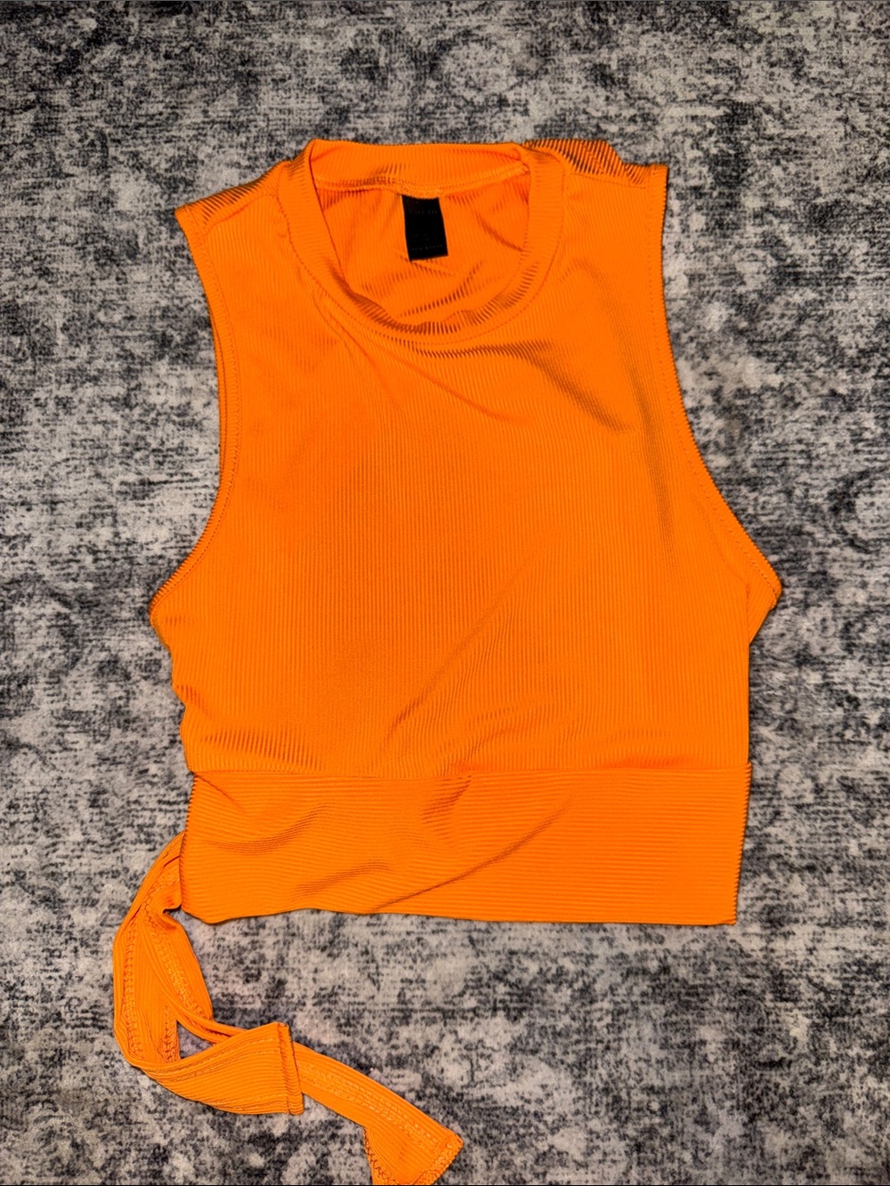 SHEIN Neon Orange Sleeveless Ribbed Tie-Hem Crop Top